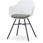 Noa-Liz eetkamerstoel wit met zeegrijs zitkussen - zwart onderstel
