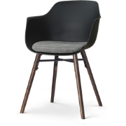 Nena-Liz eetkamerstoel zwart met zeegrijs zitkussen - walnoot houten o...