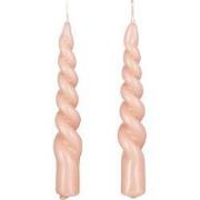 Mica Decorations Twist Kaars - Set van 2 - H15 cm - Roze, glanzend