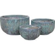 PTMD Siantelle Green Round Ceramic Pot With Lines SV3