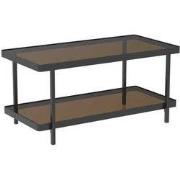 Zwarte metalen salontafel met 2 rookglasplaten L100 cm - ORA