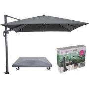 Hawaii parasol - 3x3 m- d.grijs doek - incl. 90 kg parasolvoet en hoes