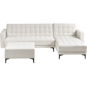 ABERDEEN - Slaapbank met ottomaan - Off-white - Linkszijdig - Stof