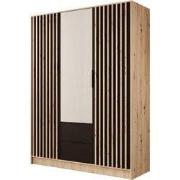 Meubella - Nocturna - Kledingkast 3 deurs - Eiken/Zwart - 150x51x200 c...