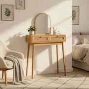 Kapper met spiegel en 2 lades met rotan fronten L80 cm - ALIA