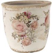 Clayre & Eef Bloempot Ø 14x13 cm Roze Beige Keramiek Bloemen