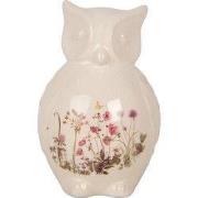 Clayre & Eef Decoratie Beeld Uil 11x10x17 cm Beige Roze Keramiek