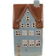 Clayre & Eef Waxinelichthouder Huis 11x8x20 cm Blauw Bruin Keramiek
