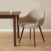 Moderne Eetkamerstoel Remy Ribstof Taupe - Met Armleuningen