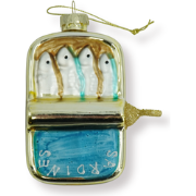 Xmas Hanger - Sardines - Glass - Blue/Gold - 8x3,5x10cm