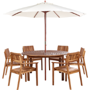 AGELLO/TOLVE - Tuinset voor 6 met parasol - Lichthout - Acaciahout