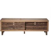 TV-meubel met 2 schuifdeuren en open latten L140 cm - LIAM