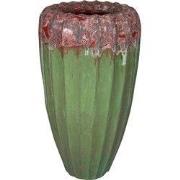 PTMD Linex Green Ceramic Pot Organic Ribbed Round S