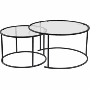 Set van 2 ronde, inschuifbare salontafels met glazen blad D80 cm  AURU...