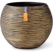 Vaas bol Rib 12x10 zwart goud bloempot