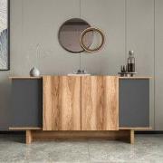 Modern Dressoir Antraciet-Walnootlook Melamine Diana 180 cm