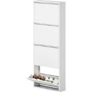 Schoenenkast smal 4 klepvakken voor 8 Paar Schoenen - Wit