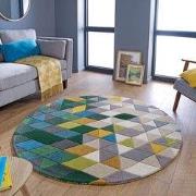 Rond wollen vloerkleed - Prism Geometrisch Groen/Multi - 160 X 160 CM ...