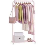 MAZAZU Kledingrek op Wielen – Roze – Met Legplank –  40,5 x 74 x 158 c...