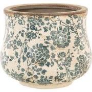 Clayre & Eef Bloempot Ø 15x13 cm Beige Groen Keramiek Bloemen