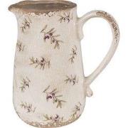 Clayre & Eef Decoratie Kan 16x12x18 cm Beige Blauw Keramiek Olijven