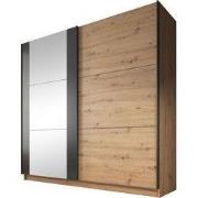 Meubella - Kledingkast Saturn - Eiken - Zwart - 217 cm - Met spiegel