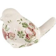 Clayre & Eef Beeld Vogel 10x6x7 cm Roze Beige Keramiek Bloemen