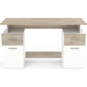Dubbel Ladeblok Bureau, Hout en Wit Decor - L134,8 cm - Platon