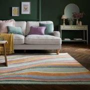 Laagpolig Abstract Flow Wollen Vloerkleed Roze / Groen - 160x230 cm
