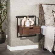 Zwevend Nachtkastje Industrieel Naomi Acaciahout 1 Lade Drift Brown