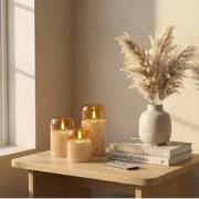 OMNIEXA LED Kaarsenset in Glas – 3 Stuks – Goud/Amber – Met Afstandsbe...