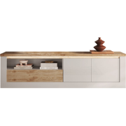 TV-meubel 2 deuren LED-verlichting wit en eikendecor L207 cm - ISCHIA