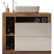 Badkamermeubel met enkele wastafel 2 lades wit- en eikdecor L110 cm - ...