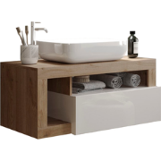 Wastafelmeubel voor één wasbak 1 lade wit- en eikendecor L 78 cm - HAM...