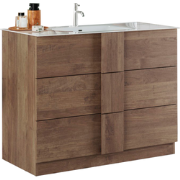 Wastafelmeubel met dubbele wastafel 3 lades donker houtdecor B80 cm - ...