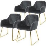 Eetkamerstoel set van 4 met rugleuning en armleuningen Grijze keukenst...