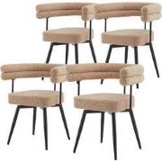 Set van 4 eetkamerstoelen 360° draaibaar in bruine teddystof met armle...