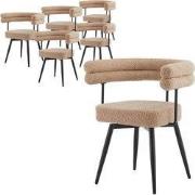 Set van 6 eetkamerstoelen 360° draaibaar in bruine teddystof met armle...