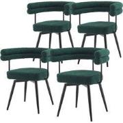 Set van 4 eetkamerstoelen 360° draaibaar in donkergroene teddy stof me...