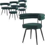 Set van 6 eetkamerstoelen 360° draaibaar in donkergroene teddy stof me...