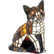 Lumilamp Tiffany Tafellamp Kat 21x11x25 cm Bruin Wit Glas
