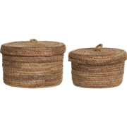 Tijl opbergmanden met deksel bruin - set van 2