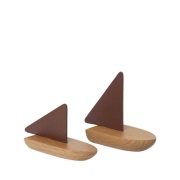ferm LIVING - Opty Boat beeldhouwwerk set van 2 donker pecan/eiken